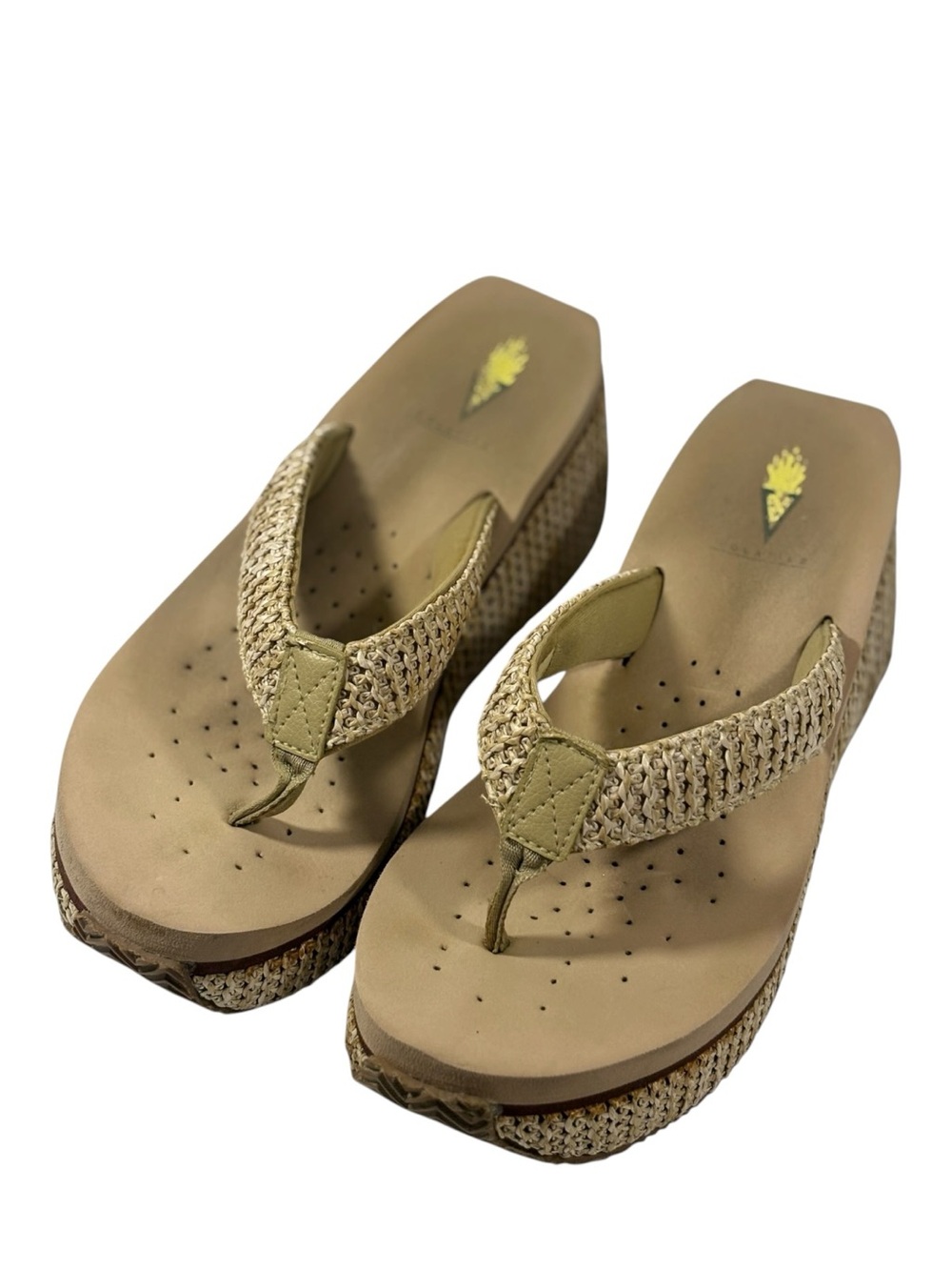 Volatile Island Natural Tan Woven Raffia Wedge Platform Slip On Sandals 8